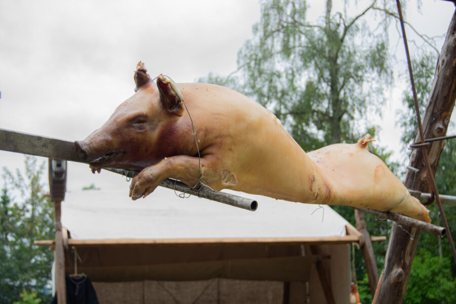 Pork being roasted