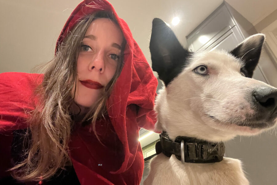 Me dressing up as "Red riding hood". Cassie is the "wolf"