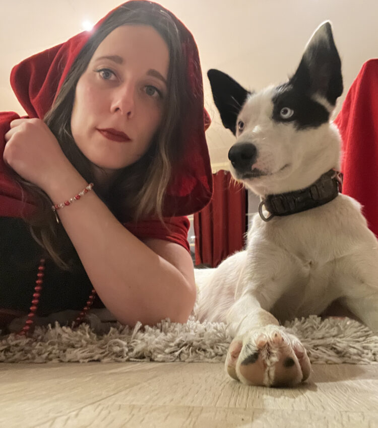 Me dressing up as "Red riding hood". Cassie is the "wolf"